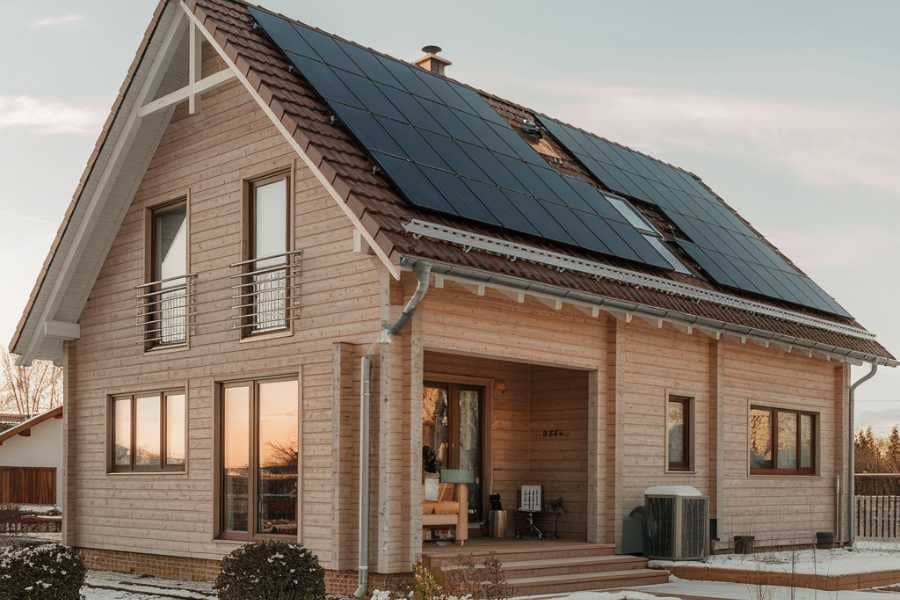 Casa con sistema de calefacción de aerotermia y paneles solares